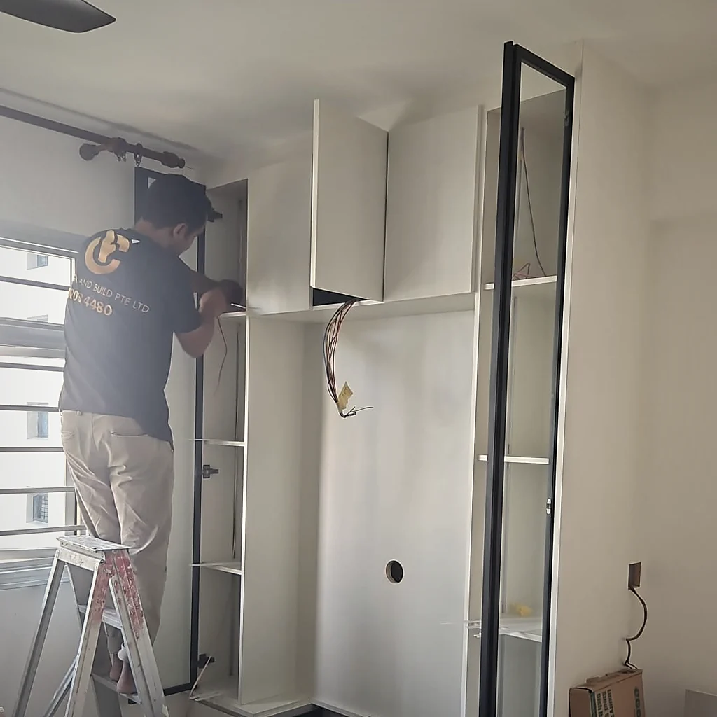 A YC carpenter building a feature wall on site